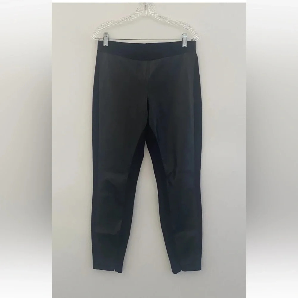 Elie Tahari Black Faux Leather Front Ponte‎ Knit Leggings Ankle Zip Womens10